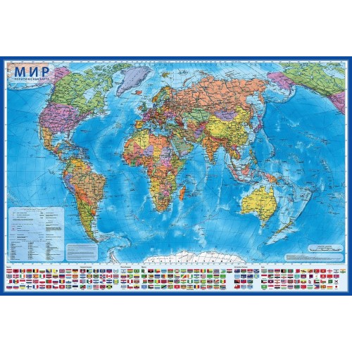 Карта Мира политическая М1:32 млн (101*70 см)  на рейках, интерактивная КН080 ламинация