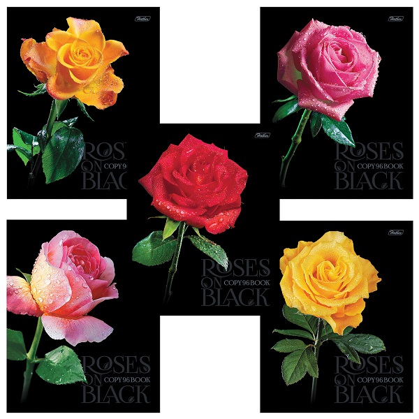 Тетрадь 96л.кл. Хатбер -Roses on black- 3D лак, мат.лам ассорти 96Т5лолВ1