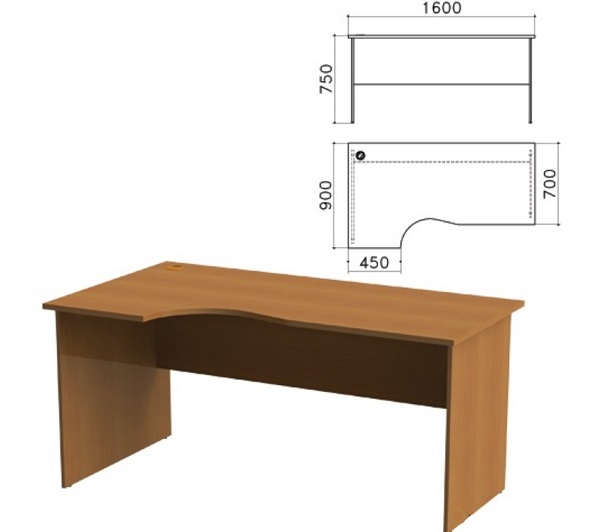 Стол письменный (левосторонний) 1600*900(700)*750 мм, орех, Монолит СМ7.3
