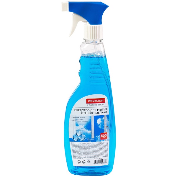 Средство д/стекла и зеркал 500мл OfficeClean Голубой Лёд с изопропиловым спиртом, курок