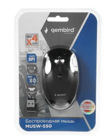 Мышь Gembird MUSW-550 оптическая (1600dpi) беспроводная USB (6but) черная