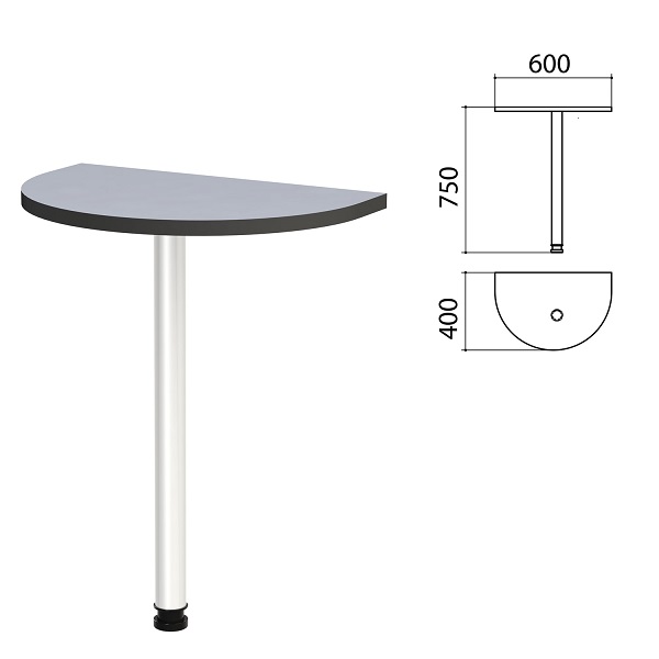 Стол приставной полукруг 604*402*756 мм, серый, Монолит КМ57.11
