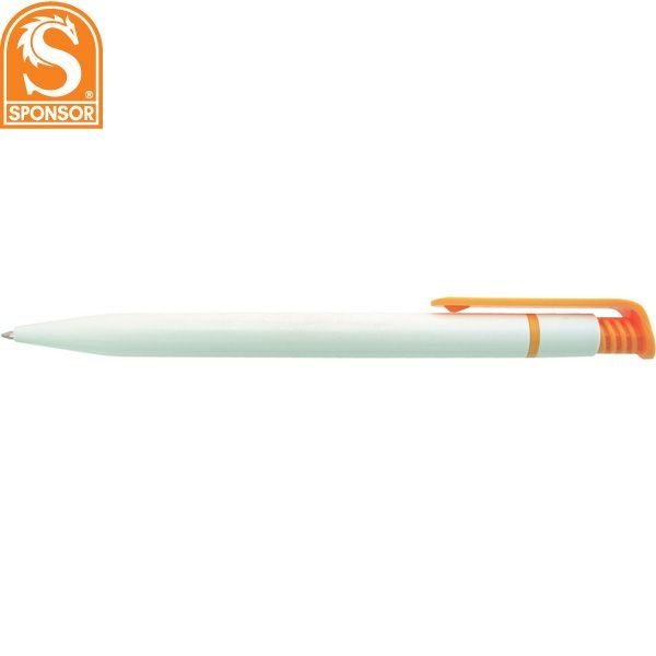 Ручка шариковая автомат. Sponsor SLP013-OR белый корпус, оранжев. детали, синяя