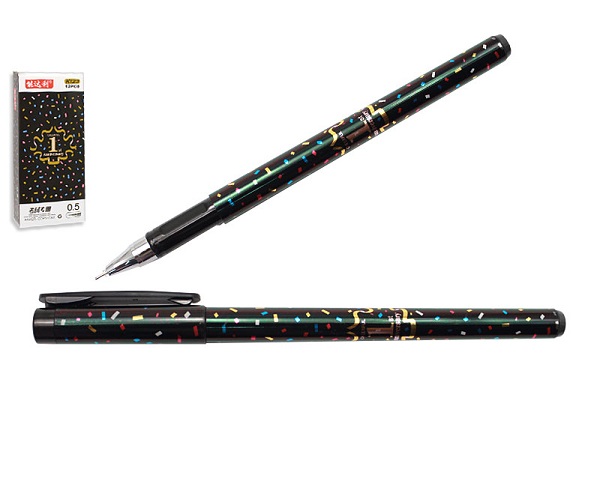 Ручка гелевая "Конфетти" К123 корп. с рисунком, игольчатый наконечник, черная
