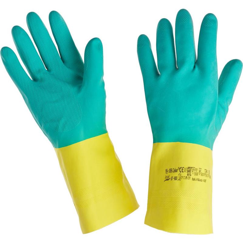 Перчатки латекс/неопрен L Ansell Бай Колор 87-900 синие/желтые (размер 9,5-11) 0,68 мм