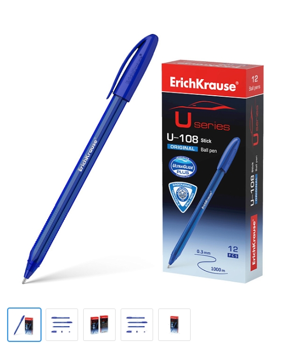 Ручка шариковая Ultra Glide Technology U-108 Stick Original EK 53738 масл.основа, трехгран.корпус 12 шт синяя
