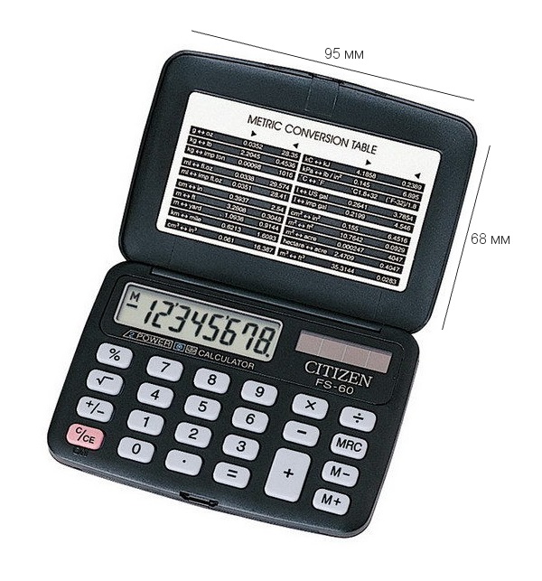 Калькулятор  8 разр, 68*95*11, 2 пит, сложенный, черный, карт.уп. карман, Citizen FS-60BKII