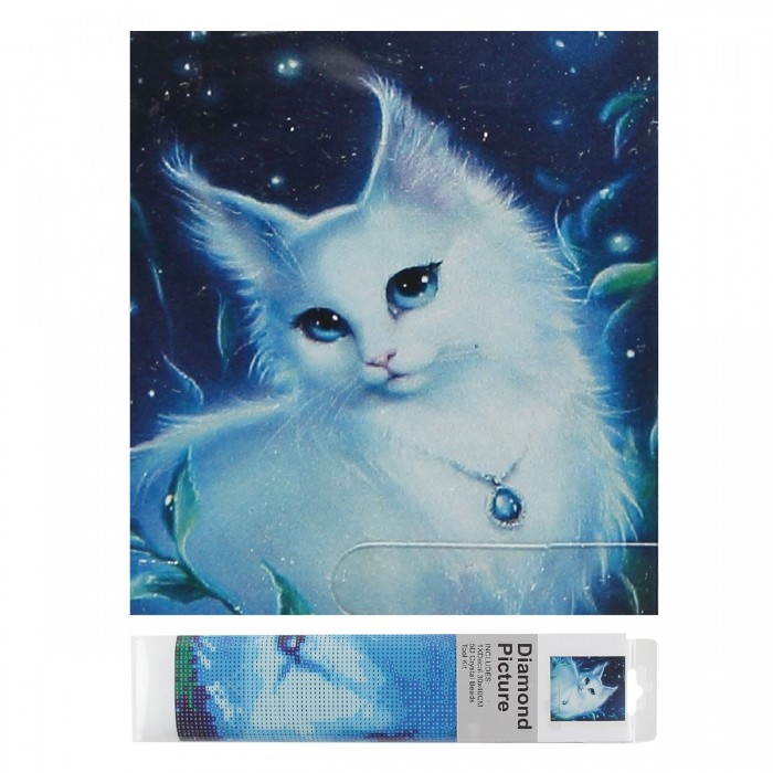 Мозаика по номерам алмазная 25*35см Белая кошка 205524/GB7_2672 КОКОС