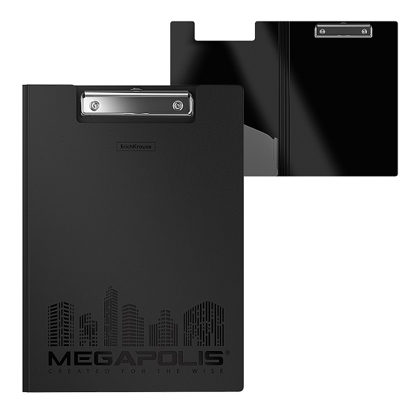 Папка-планшет А4 MEGAPOLIS 1300мкм EK 46036/50142 с прижимом, пластик черная