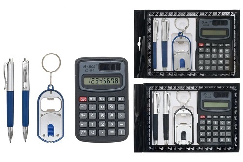 Набор подарочный мужской (брелок+2 миниавторучки+открывалка с фонариком, калькулятор) МС-6285