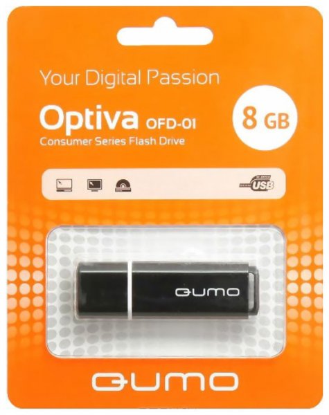 Флэш-драйв 8ГБ QUMO USB 2.0 Optiva 01 Black корп. черный