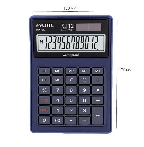 Калькулятор "deVENTE" DD-7212, 12 раз. 2 пит. 120*170*50 мм, влагонепрониц. корпус 4031321
