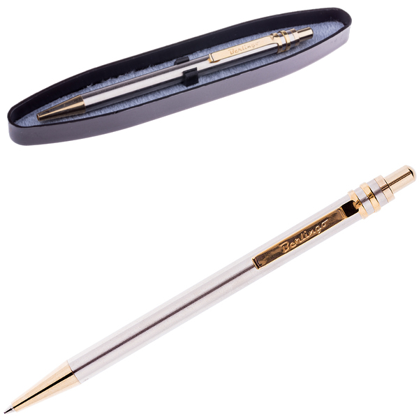 Ручка Berlingo шарик. Автомат SILVER Premium CPs_72935 корпуса хром/золото, 0,7, синяя, в футляре