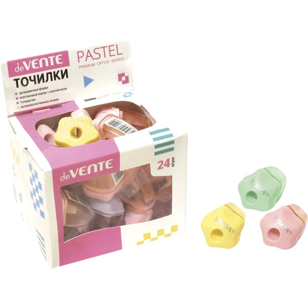 Точилка deVENTE Pastel 4071907 1 отверстие, с контейнером, ассорти