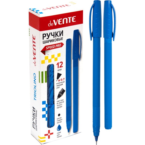 Ручка шариковая deVENTE. Triolino Soft 5073846 трехгранн. корп. игол., резин.грипп, синяя