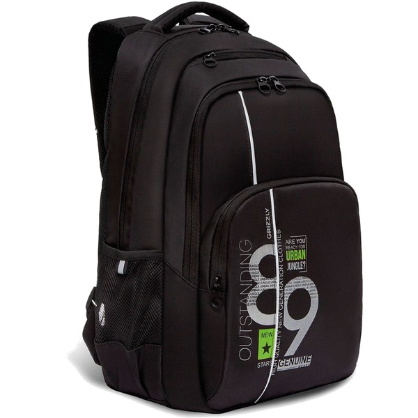 Рюкзак молодежный GRIZZLY RU-230-6/1, 32*45*23 см, 2 отд. черный-салатовый