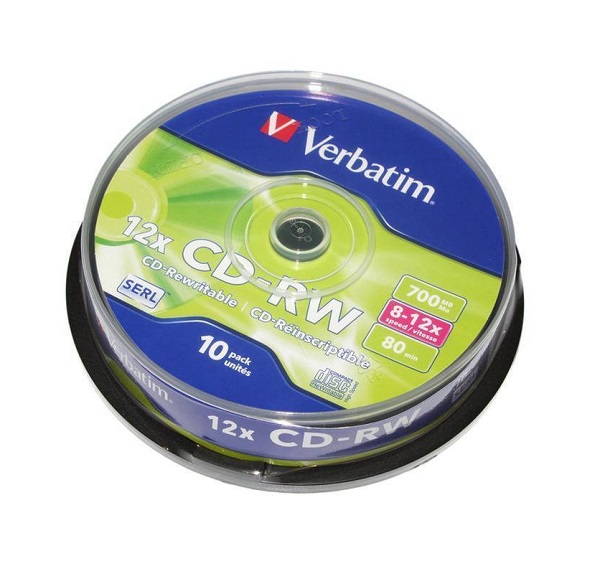 Компакт-диск CD-RW 700 Мб 8-12х Verbatim, Cake Box 10 шт