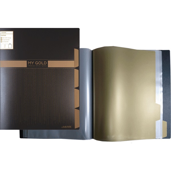 Папка deVENTE. My Gold с 20 прозр. вклад.  A4 700 мкм черная 3105720