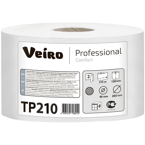 Туалетная бумага 215м 2-слойная Veiro Comfor в рулонах TP210