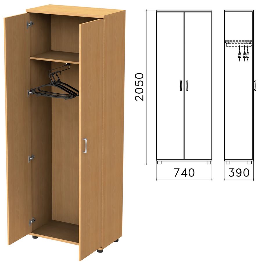 Шкаф для одежды Монолит 744*390*2046 мм, бук, ШМ49.1