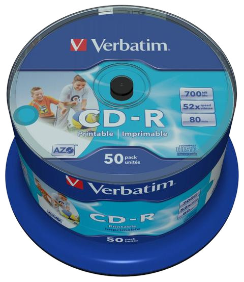 Компакт-диск CD-R 700 Мб 52x Verbatim, Printable, Cake Box 50 шт