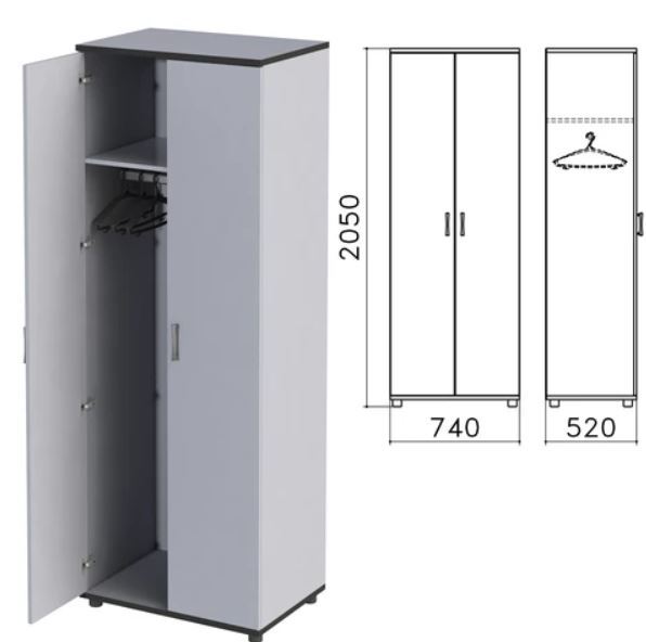 Шкаф для одежды Монолит 744*520*2046 мм, серый, ШМ50.11