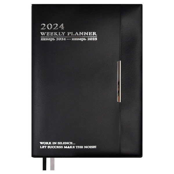 Еженедельник А-5 датир. 2024г. ESCALADA, ПВХ, тиснение фольгой, черный 63856