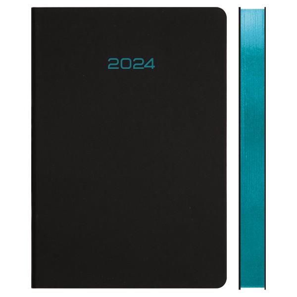 Ежедневник B6 датир. 2024 г. deVENTE. Duo, кожзам, шелкография, голубой срез, черный с голубым 2233421
