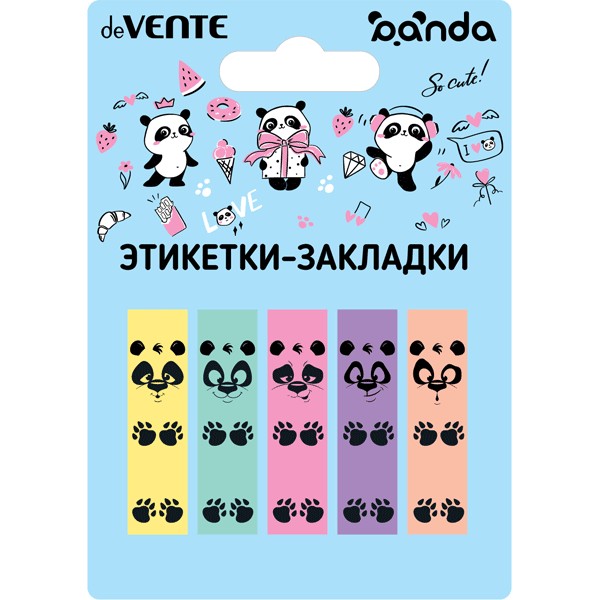 Набор самокл. этикеток-закладок 45*12 мм deVENTE. Panda, пластиковые 2011105 5*20 листов ВЫВОД