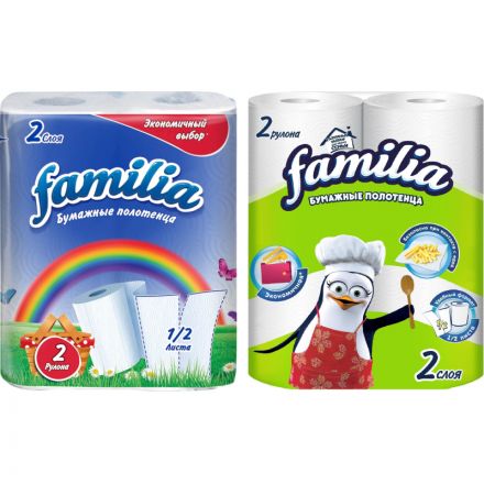 Полотенца бумажные 2 рул. 2-х слойные FAMILIA белые