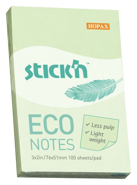 Самоклеящийся блок 51*76 100л Hopax Stick`n ECO 21744 зеленый