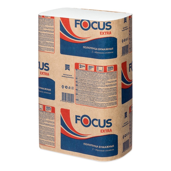 Полотенца бумажные 200л 2-слойные Focus Z-сложение, 21,5*24, растворимые, белые