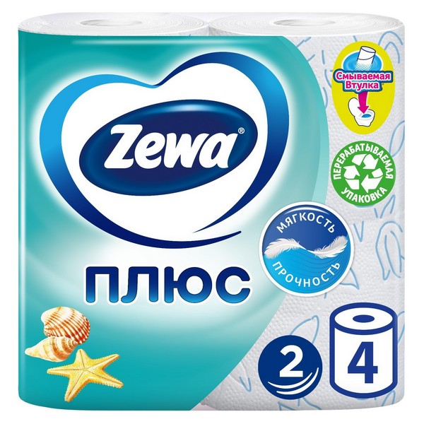 Туалетная бумага 4 рул. 2-х слойная Zewa Свежесть океана, белая