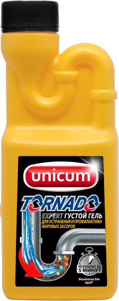 Средство д/очистки труб  500мл UNICUM Торнадо Expert с гипохлоритом, гель