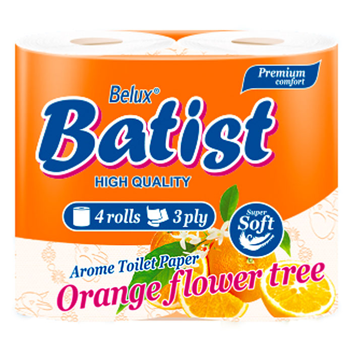 Туалетная бумага 4 рул. 3-х слойная Batist Апельсиновое дерево 