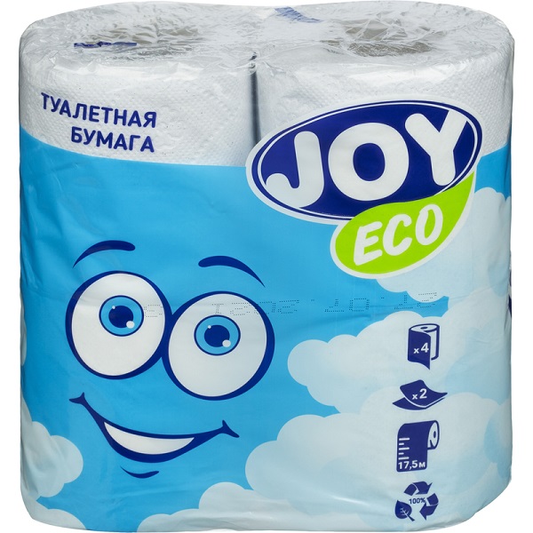Туалетная бумага 4 рул. 2-х слойная JOY eco, белая