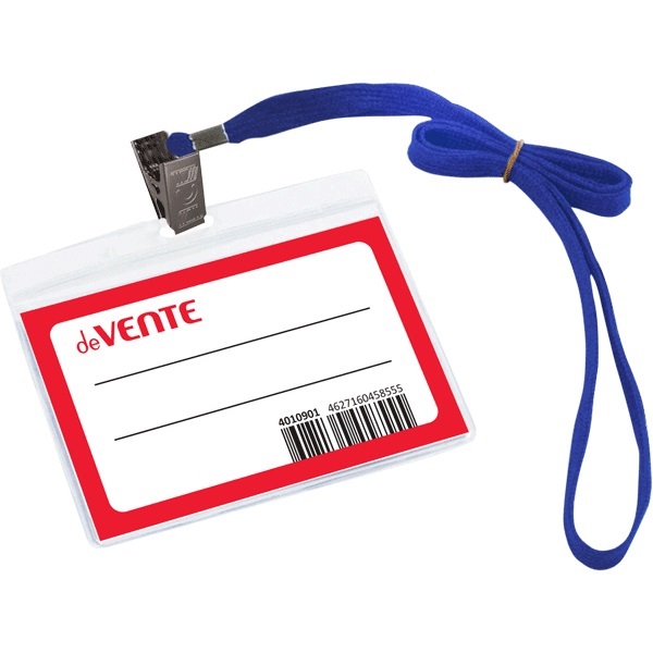 Бейдж deVENTE 99*66мм горизонтальный, ПВХ, прозрачный, на ленте с клипом 4010901 (набор 20шт)