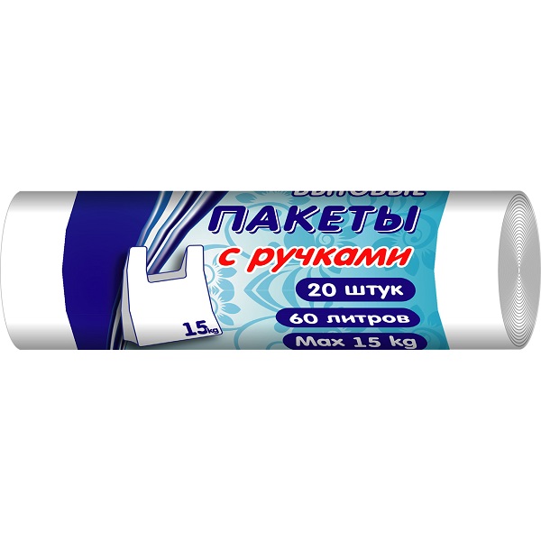 Мешки д/мусора 60л*20шт рулон, с ручками, HomeStar, ПНД, белые