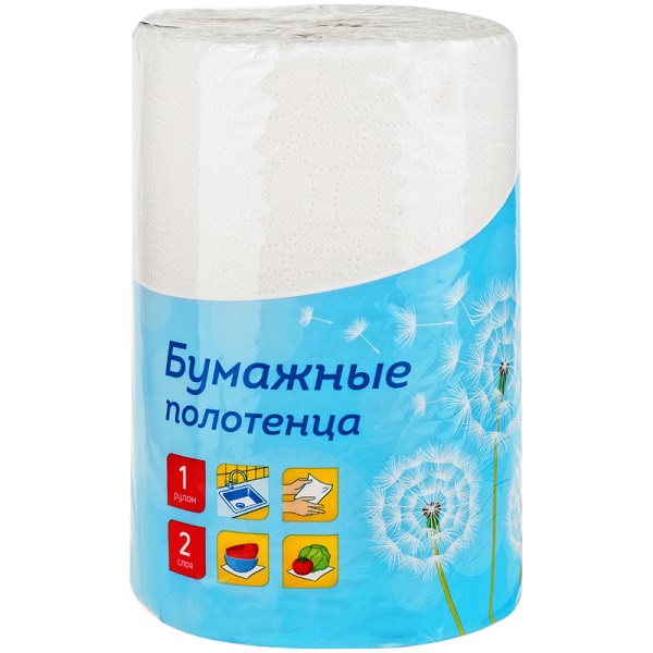 Полотенца бумажные 1 рул. 2-х слойные 35м/рул OfficeClean белые 279676