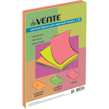 Бумага цветная А4 100л deVENTE неон ассорти (5 цветов) 2072609