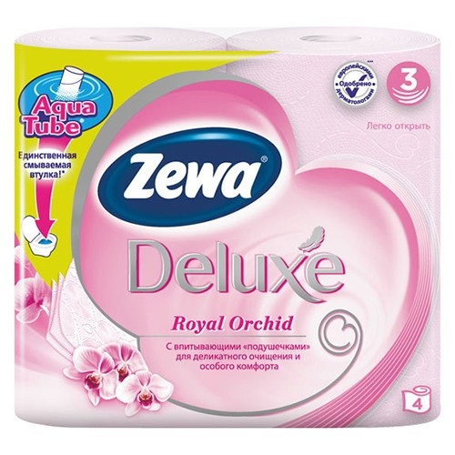 Туалетная бумага 4 рул. 3-х слойная ZEWA Deluxe Орхидея