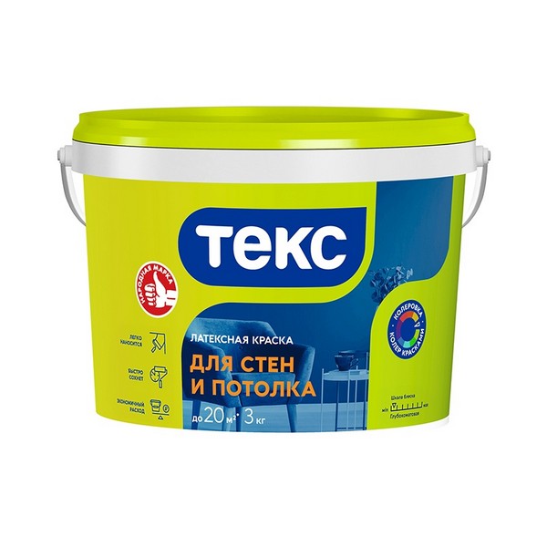 Краска в/д для стен и потолка ТЕКС Универсал (3 кг) белый