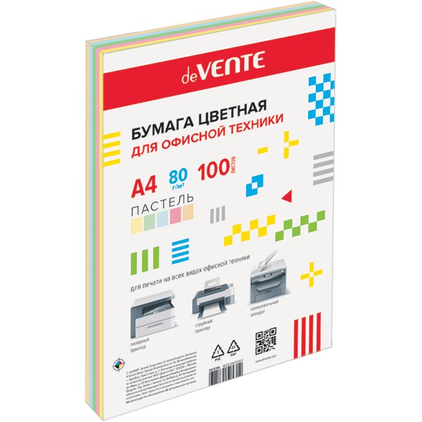 Бумага цветная А4 100л deVENTE, пастельные цвета, ассорти 2072219