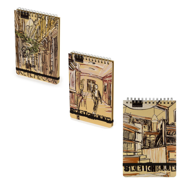 Скетчбук А4 180*260мм 60л. BrunoVisconti, спираль, крафт, ассорти 1-504/01