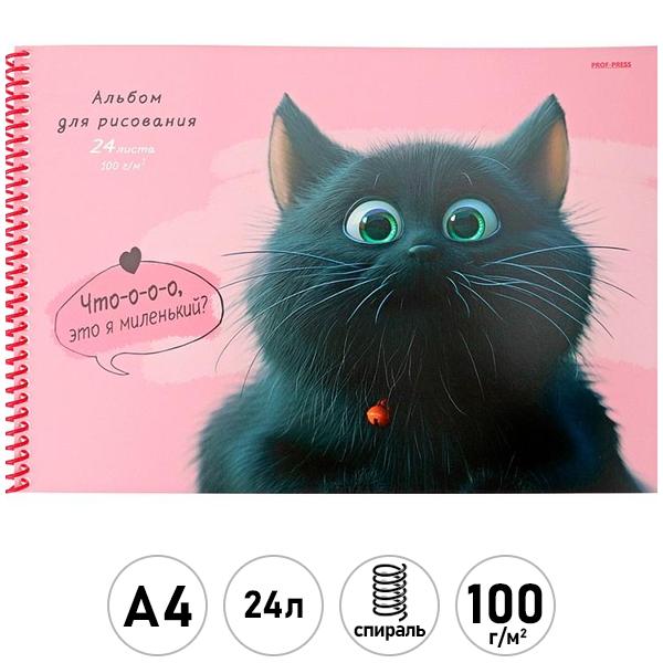 Альбом для рис. 24 л. Проф-Пресс. УДИВЛЁНННЫЙ КОТЁНОК 24-0242 на спирали