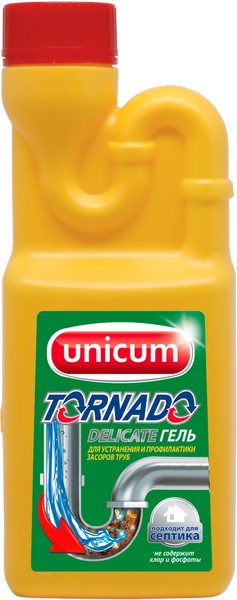 Средство д/очистки труб  500мл UNICUM Торнадо DELICATE, гель