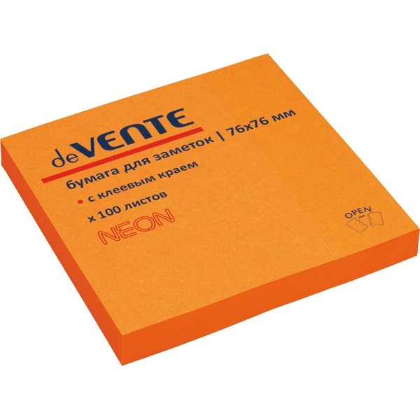 Клейкая бумага для заметок deVENTE 76x76 мм, 100л, неоновая оранжевая 2010332