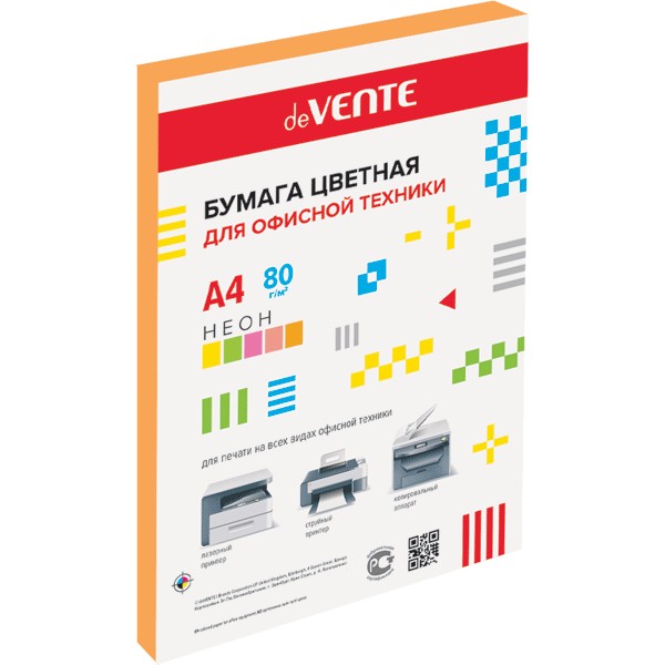 Бумага цветная А4 100л deVENTE, неон оранжевый 2072210