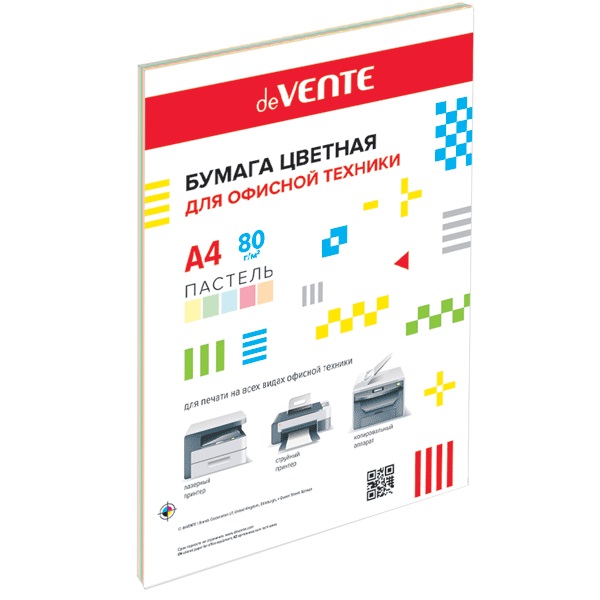 Бумага цветная А4 50л 5цв deVENTE пастельные цвета, ассорти 2072812