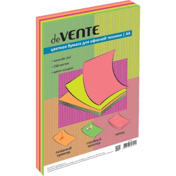 Бумага цветная А4 250л deVENTE неон  ассорти (5 цветов) 2072612
